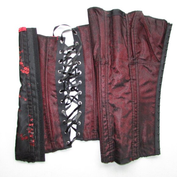 Black Red Asian Themed Jacquard Corset Set - NEW - Picture 7 of 9